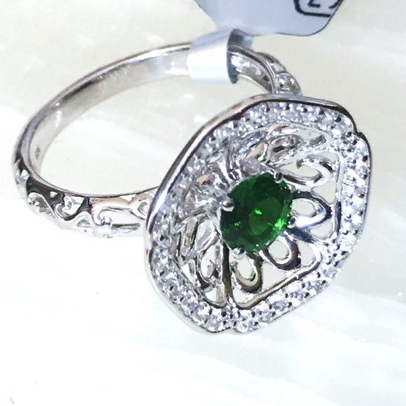 Chrome Diopside Nest Ring .925 Sterling Silver Natural Gemstones Concave - Picture 12 of 16